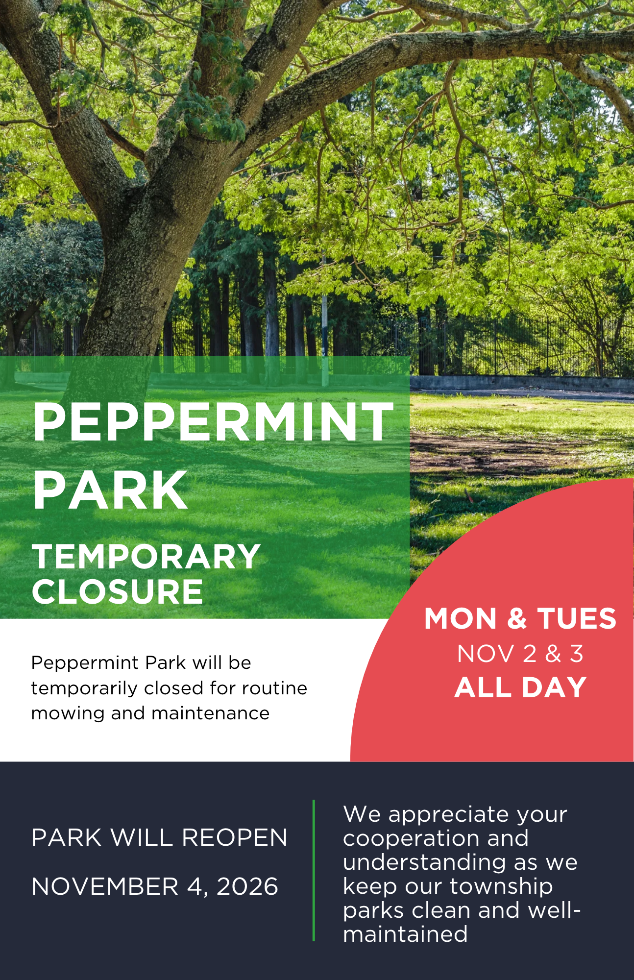 Temporary Park Closure Notice: Peppermint Park